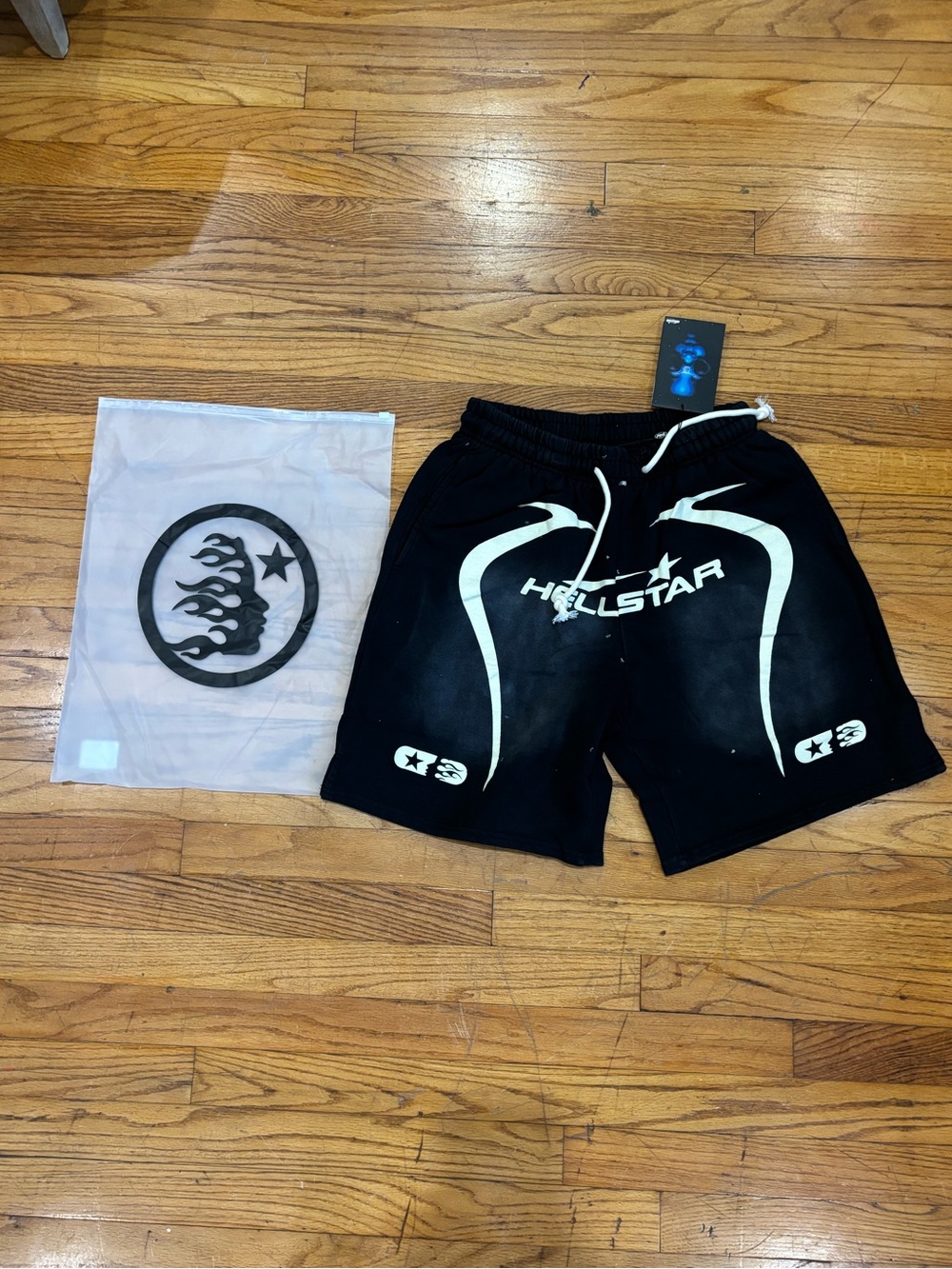 Hellstar Men’s Logo Fleece Athletic Shorts Black/White Drawstring Size L